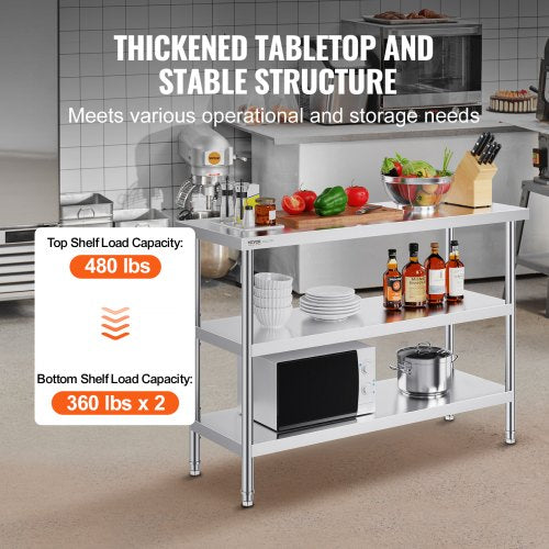 Stainless Steel Food Prep Table Commercial Kitchen Work Table 45.7x121.9 cm