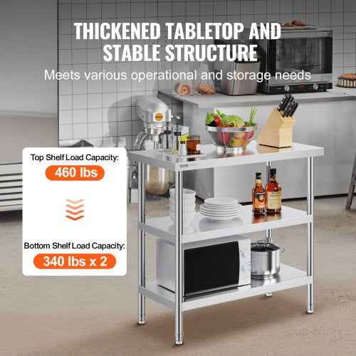 Stainless Steel Food Prep Table Commercial Kitchen Work Table 45.7x91.4 cm