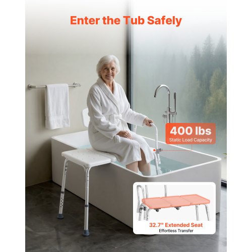 Tub Transfer Bench for Bathtub, 180 kg Weight Capacity Heavy Duty Shower Chair with Arm and Backrest, Height Adjustable Bathroom Shower Bench Bath Seat for Adults, Seniors, Elderly and Disabled