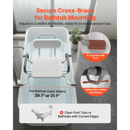 Swivel Shower Chair with Arms and Back, 100 kg Heavy Duty Bench Seat for Inside Shower Stall and Bathtub Mounting, Bathroom Bath Tub Seat for Adults, Seniors, Handicap, Elderly and Disabled