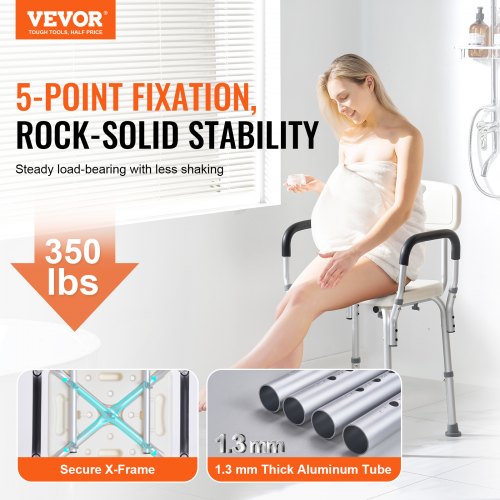 Shower Chair, Shower Seat with Back, Adjustable Height Shower Stool, Shower Chair for Inside Shower Bathtub, Non-slip Bathroom Bench Bath Chair for Elderly Disabled Handicap, 158.8 kg Capacity