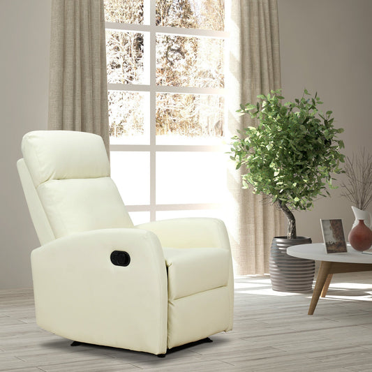 165° Reclining Relax Chair with Adjustable Footrest Ergonomic PU Leather, 65 × 92 × 100cm Cream