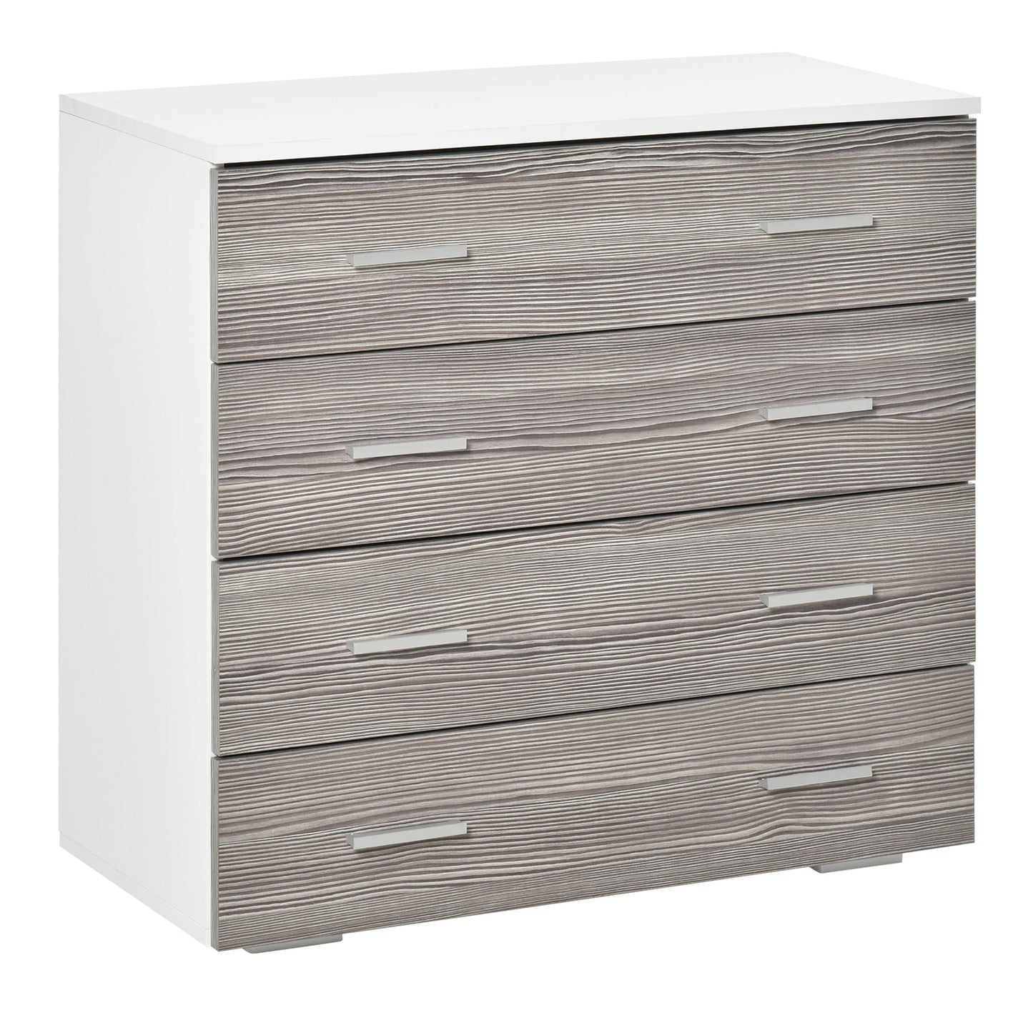 drawers with 4 drawers with aluminum handles and wooden structure, 76x35x72cm, Grey white