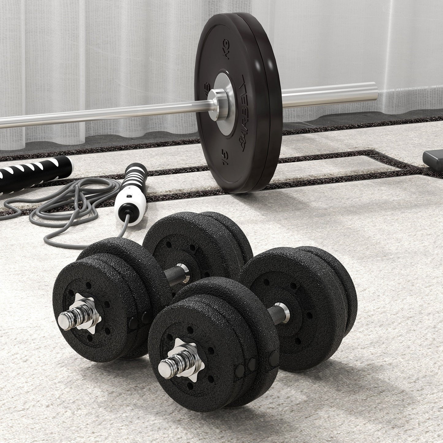 25kg Total Gym Dumbbell Set with 12 Weight Discs and 2 x 2kg Bars, Black