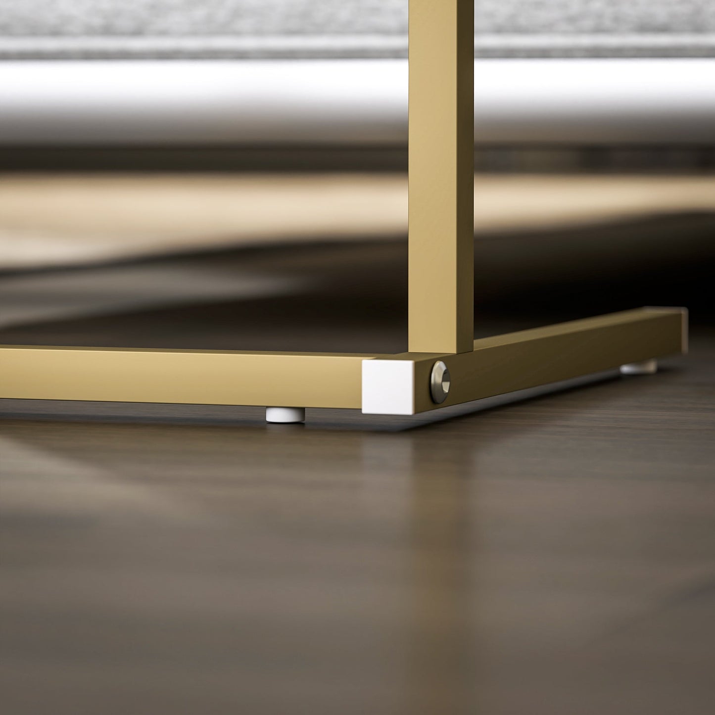 C-Shaped Coffee Table with Built-in Power Sockets and USB, Marble Effect, White