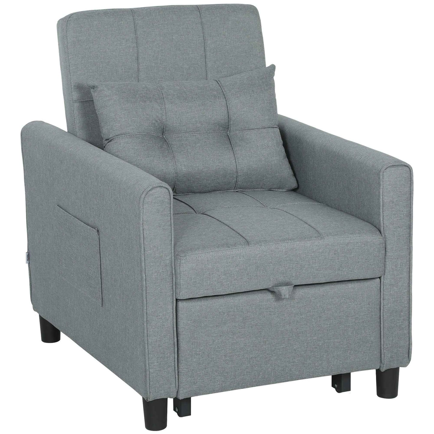 Folding Convertible Sofa Bed with Adjustable Backrest and Cushion, Grey