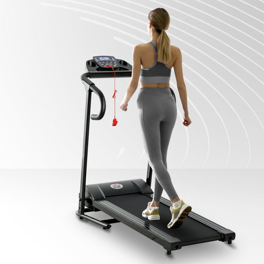 Folding Electric Treadmill Space Saving, Professional Treadmill with LCD Display, Speed 0.8-10km/h and 12 Programs, Power 500W, for Home and Office, Black