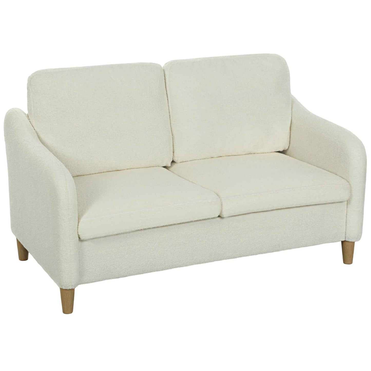 Modern 2-Seater Sofa with Thick Cushions and Sherpa Upholstery, 137x69x82 cm, Cream