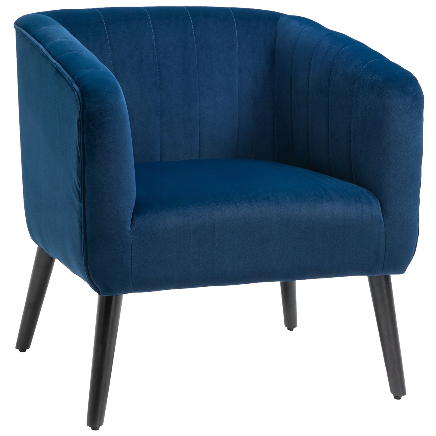 Modern Nordic Style Upholstered Chair, Velvet Upholstery and Wooden Legs, Blue, 70.5x70x76cm