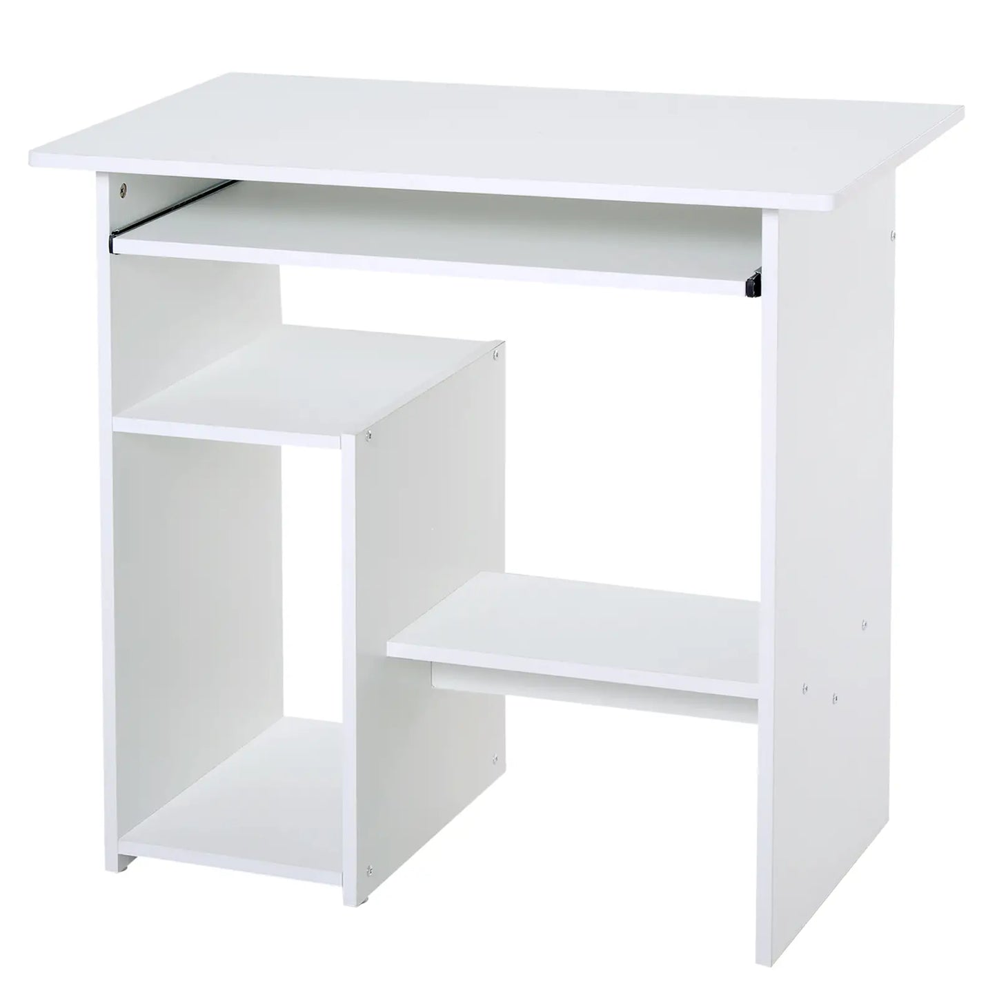 Space-Saving Home Office Desk, Modern Computer Desk, PC Stand, CPU Shelf and Pull-Out Wooden Keyboard Tray, 80x45x75cm, White