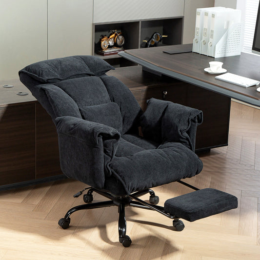 Reclining Office Chair with Footrest, High Back, Adjustable Height and Wheels, Black