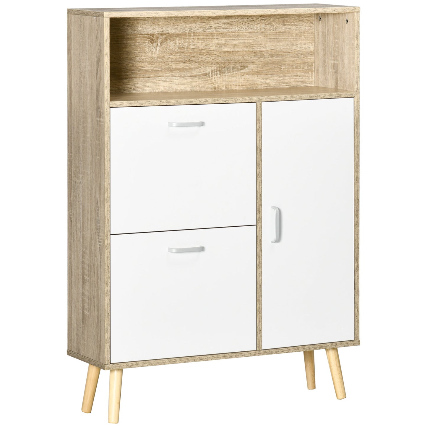 Space-Saving Shoe Rack for 8 Pairs of Shoes with 2 Doors and Wooden Cabinet, 80x25.5x112.5cm, White