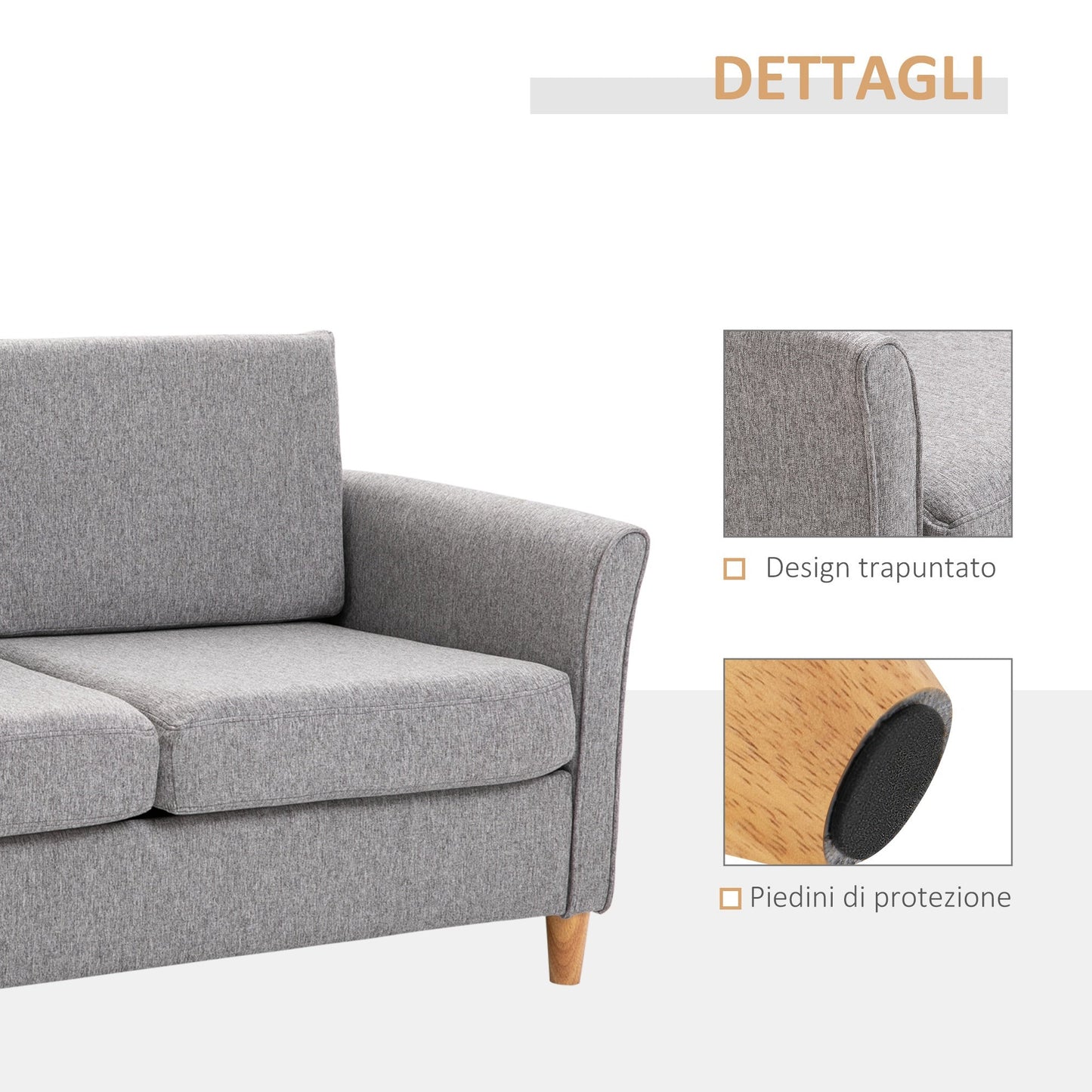 Sofa two seats Modern and compact line in Grey and wood linen (70cmx141cmx78cm)