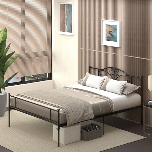 Double Bed Frame in Steel with Integrated Slats, Headboard and Footboard, 160x200cm