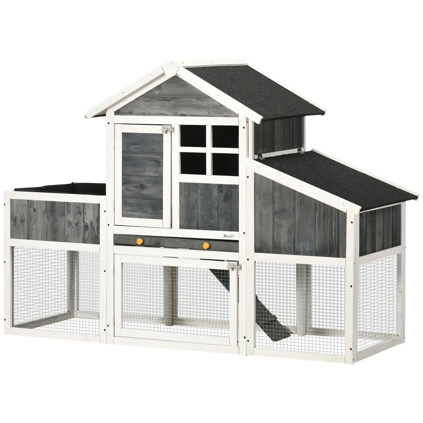 Wooden Chicken Coop with Open Area, House and Nest, 161.5x62. 5x115cm, Grey