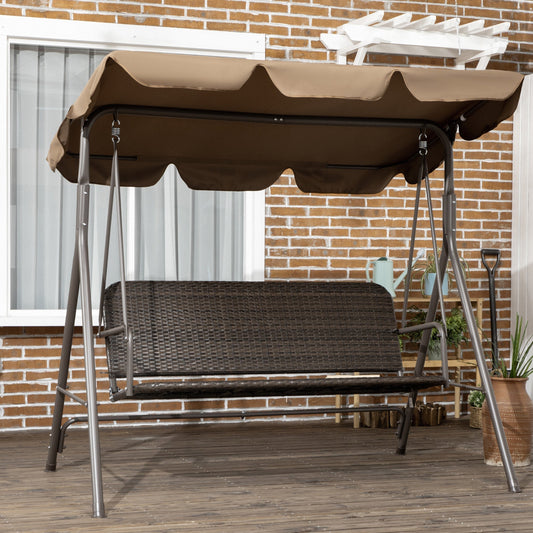 ARIZONA | 3 Seater Garden Swing with Adjustable Canopy in PE Rattan and Steel, 167x112x153cm