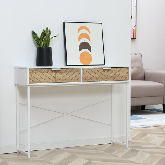 Modern Console Table for Entryway and Living Room with 2 Metal Drawers 100x30x75cm - White