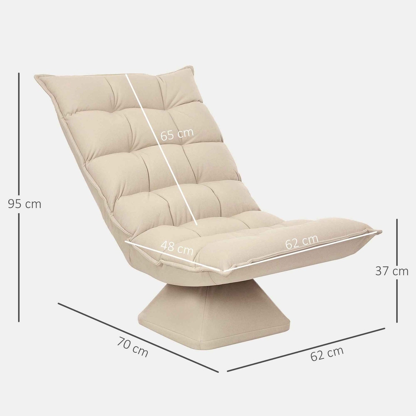 360° Swivel Relaxing Chair with 5-Position Adjustable Backrest in Linen-Effect Fabric, Beige