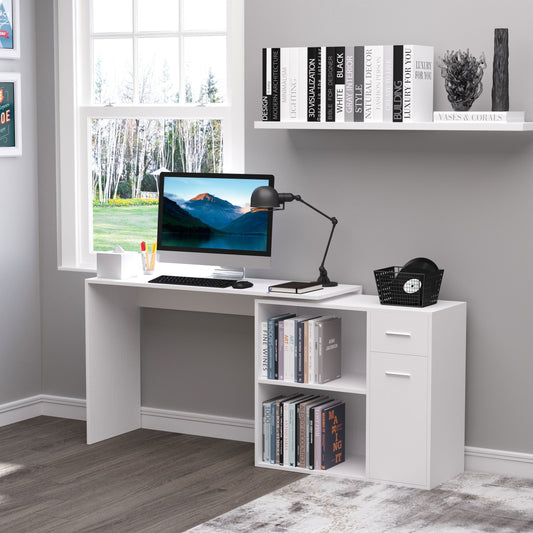Corner Desk / Standard Desk with removable drawers and 360 ° White Shelf
