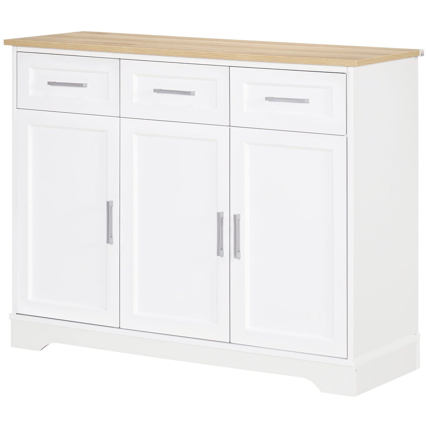 Modern Sideboard with 3 Drawers and 3 Doors in MDF and Chipboard with Adjustable Shelf, 101x39x82 cm, White
