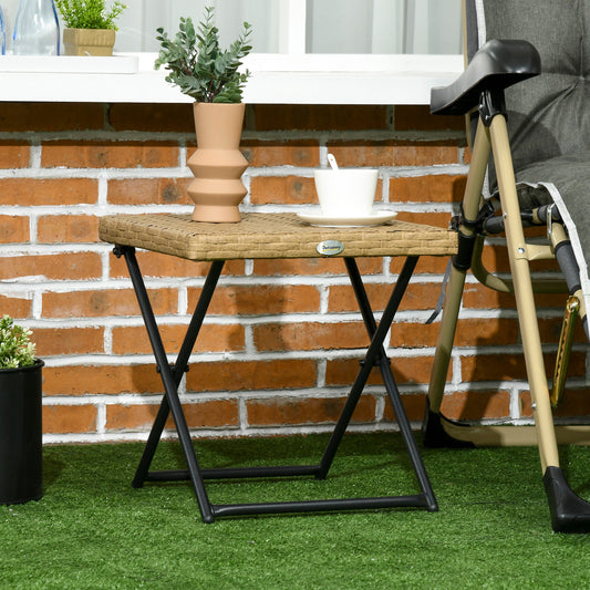 Space-saving Folding Garden Table in Synthetic Rattan and Steel, 40x40x40cm, Wicker Color