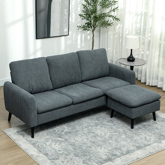 3 Seater Corner Sofa with Reversible Chaise Longue, in Velvet Effect Fabric, 196x140x88 cm, Charcoal Grey