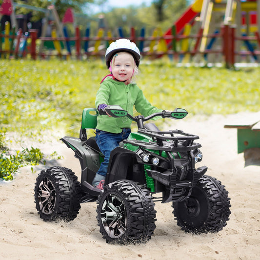 Quad for 12V electric children with working headlights and pedal, rechargeable battery, age 3-5 years, 100x65x73cm - black/green