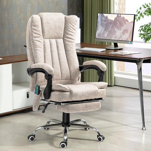 Massage and Heated Office Chair with Footrest, Microfiber, 62x70x113-120 cm, Cream