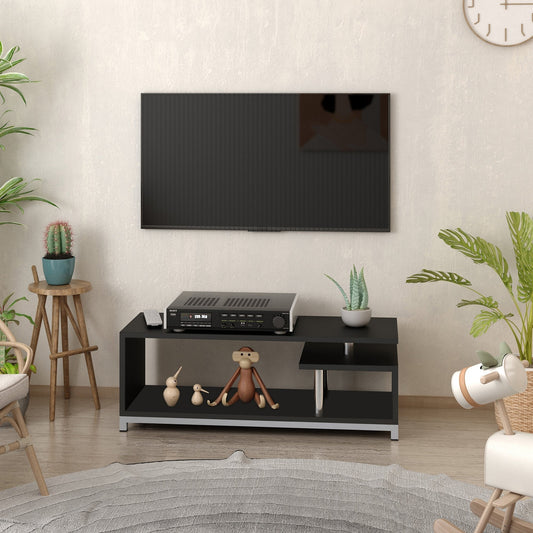 Modern TV Mobile with wooden shelf, Low Living Book Mobile 114x40x40.5cm, Black