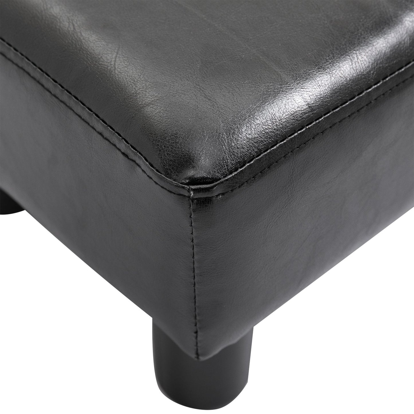 Rectangular Footstool Padded and Covered in Black Faux Leather, Max. 100kg, for Living Room and Entrance, 40x30x24 cm