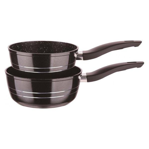 Royaltyline FS2M-BK Marble-Coated Aluminium Saucepan Set – 18cm & 20cm