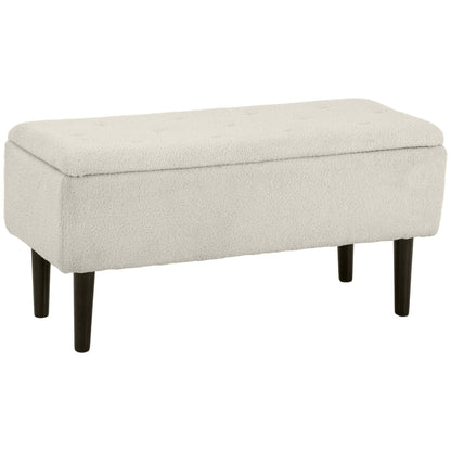 Bedside Bench with 47L Storage Compartment and Teddy Fabric Upholstery, 95x38x45 cm, Beige