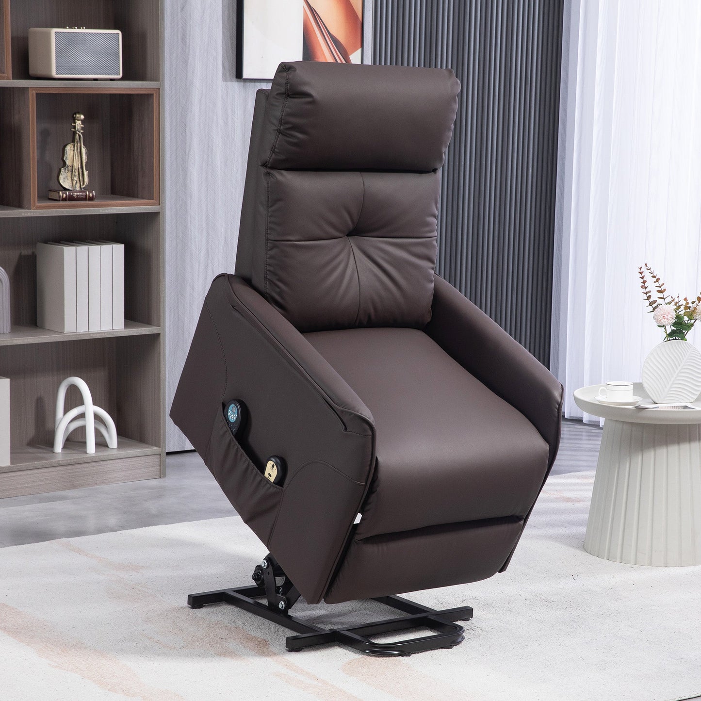 Lift and Recliner Relax Chair with 8 Massage Points and Heating, 2 Remote Controls, Brown
