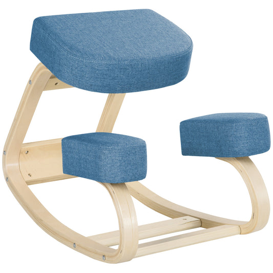 Ergonomic Chair with Kneeler in Birch Wood and Cushion, 51x69x58cm, Blue