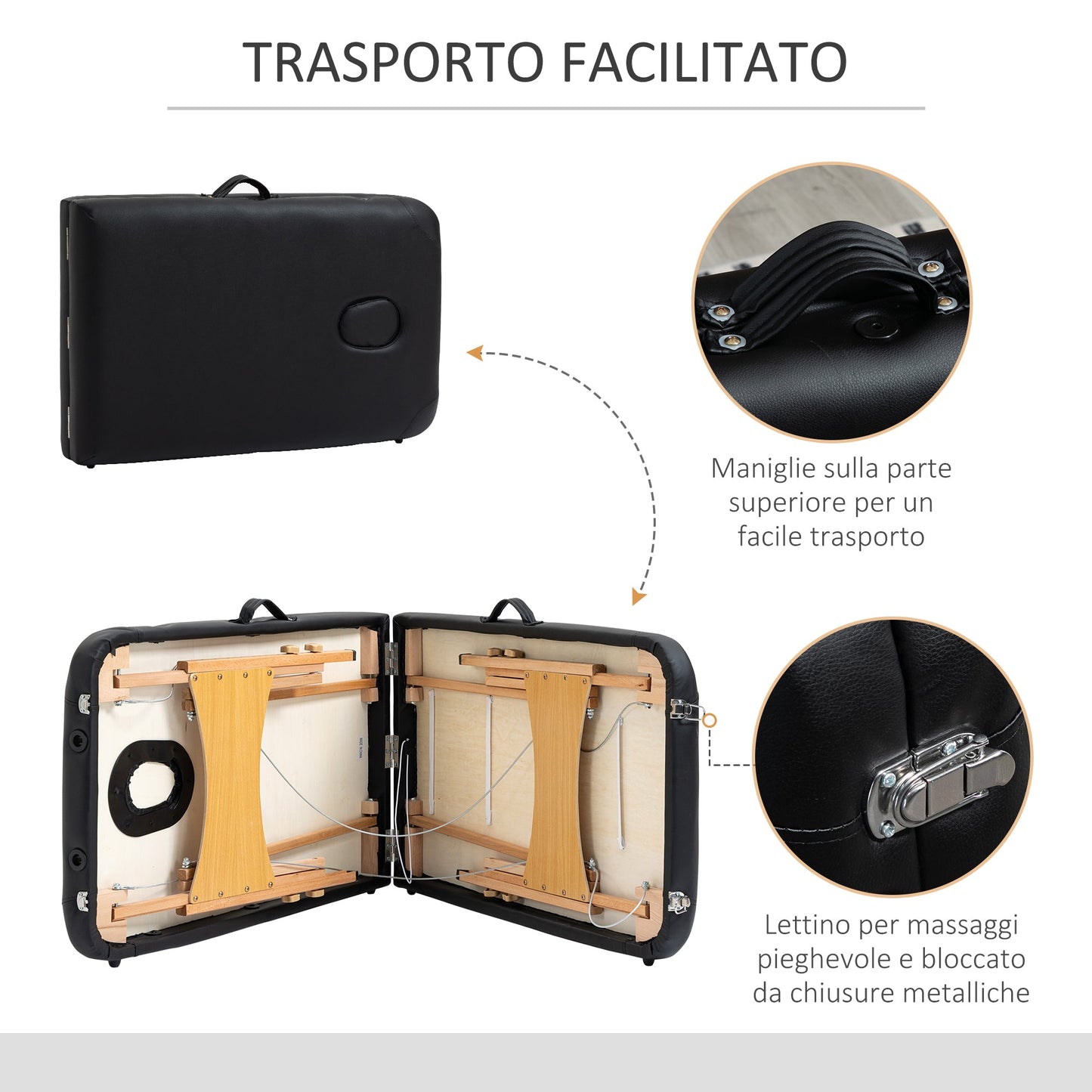 Professional Foldable Massage Table with Adjustable Height and Carrying Bag, Black