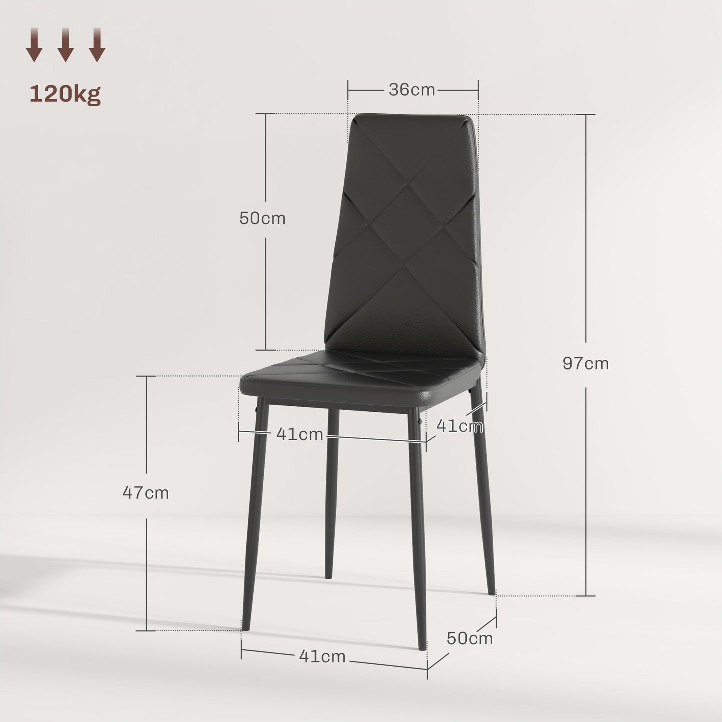 Set of 2 Modern High Back Dining Chairs in Faux Leather and Steel, 41x50x97 cm, Black