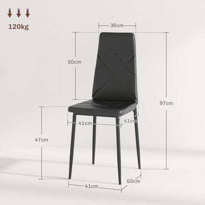 Set of 2 Modern High Back Dining Chairs in Faux Leather and Steel, 41x50x97 cm, Black