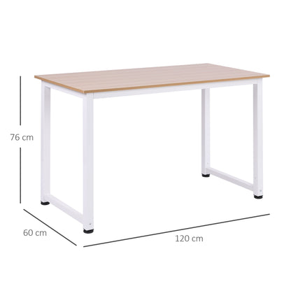 Modern Computer Desk with Adjustable Legs and MDF and Metal Frame, Dining Table 120x60x76 cm, White and Wood Colour