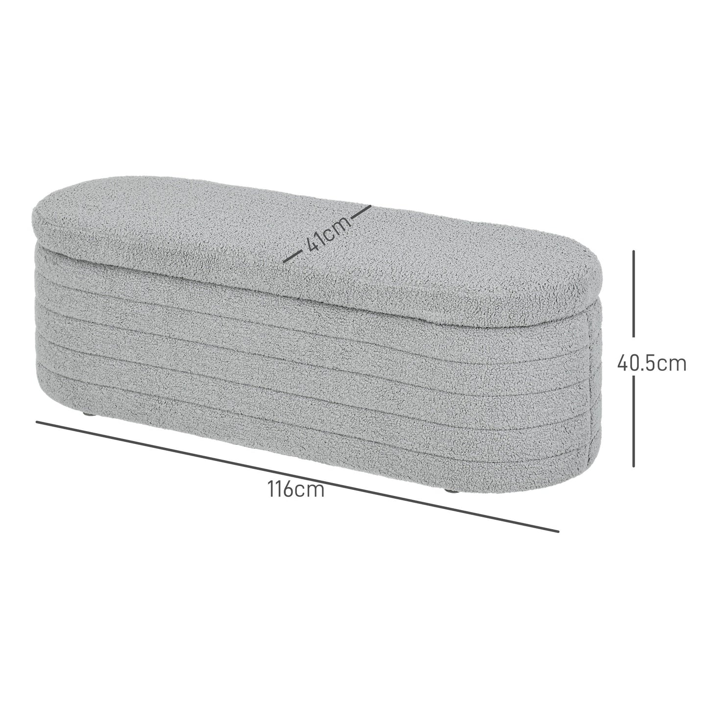 Teddy Fabric Bed End Bench with Storage Compartment, 116x41x40.5cm, Light Grey