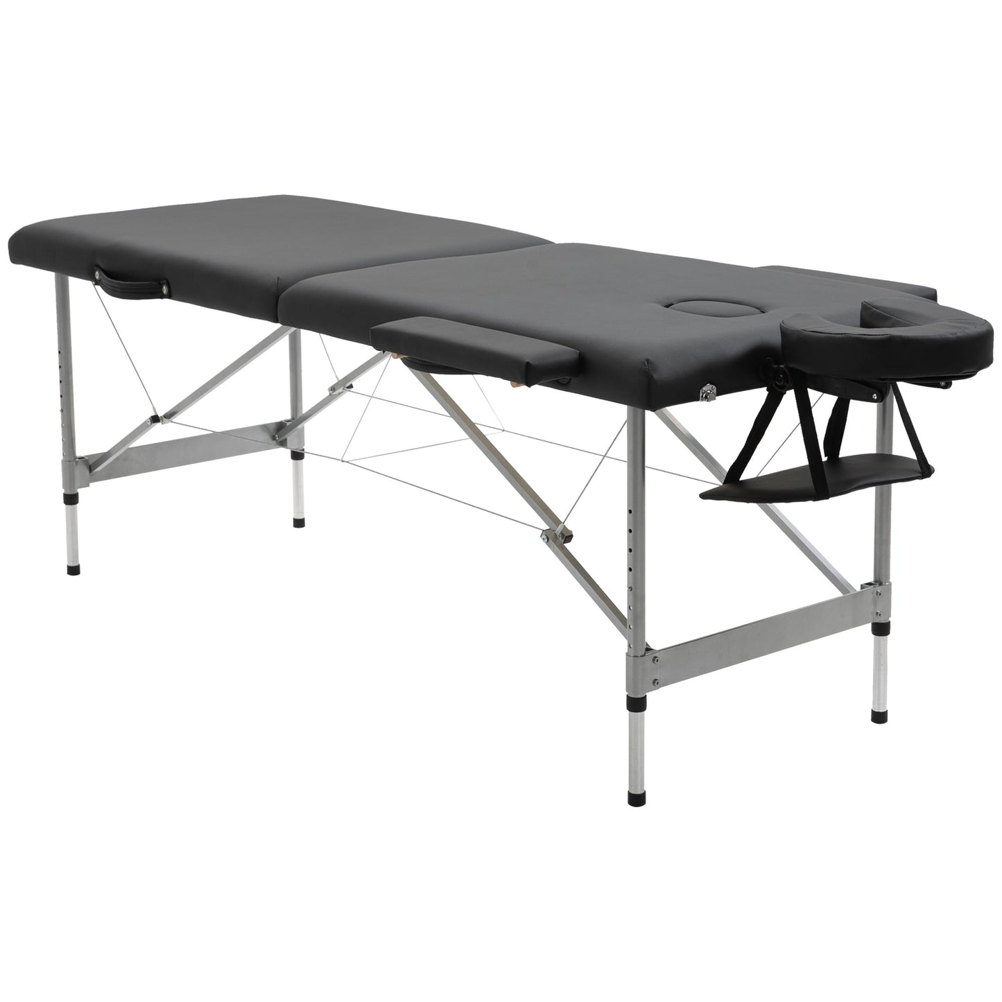 Beauty Bed / Portable Folding Massage Table with Adjustable Height and Padded Seat, 186x71x62-83 cm, Black