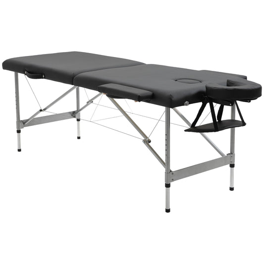 Beauty Bed / Portable Folding Massage Table with Adjustable Height and Padded Seat, 186x71x62-83 cm, Black