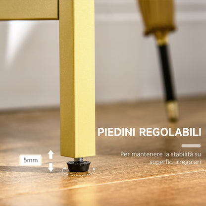 Console Table for Entrance in Steel and Tempered Glass, 100x35.5x80cm, White and Gold