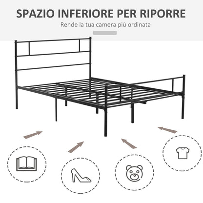 Queen Size Steel Bed Frame 140x200cm with Slats, Headboard and Footboard