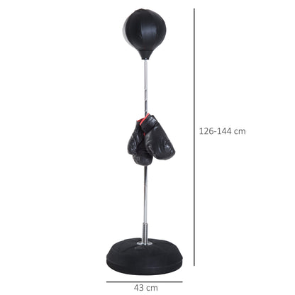 Floor Punching Ball with Gloves, Adjustable Height 126-144 cm and Fillable Base, Black
