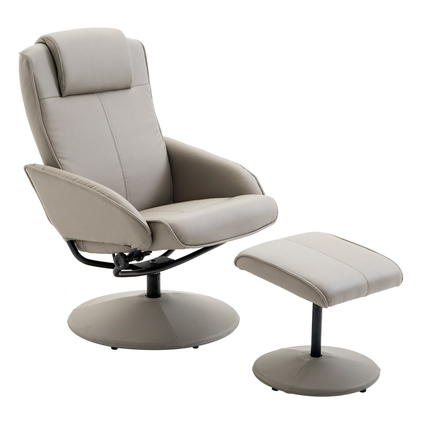 Reclining Relax Chair with Matching Footstool and Faux Leather Upholstery, 71x78x101cm, Grey
