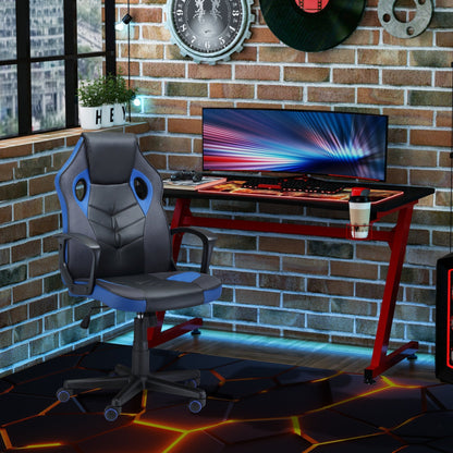 Ergonomic Gaming Chair, Swivel Office Chair with Wheels in Black and Blue PU Leather, Adjustable Height