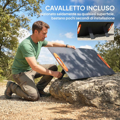 100W Foldable Solar Charger with USB-A and USB-C Ports for Fast Charging, IP67, Black