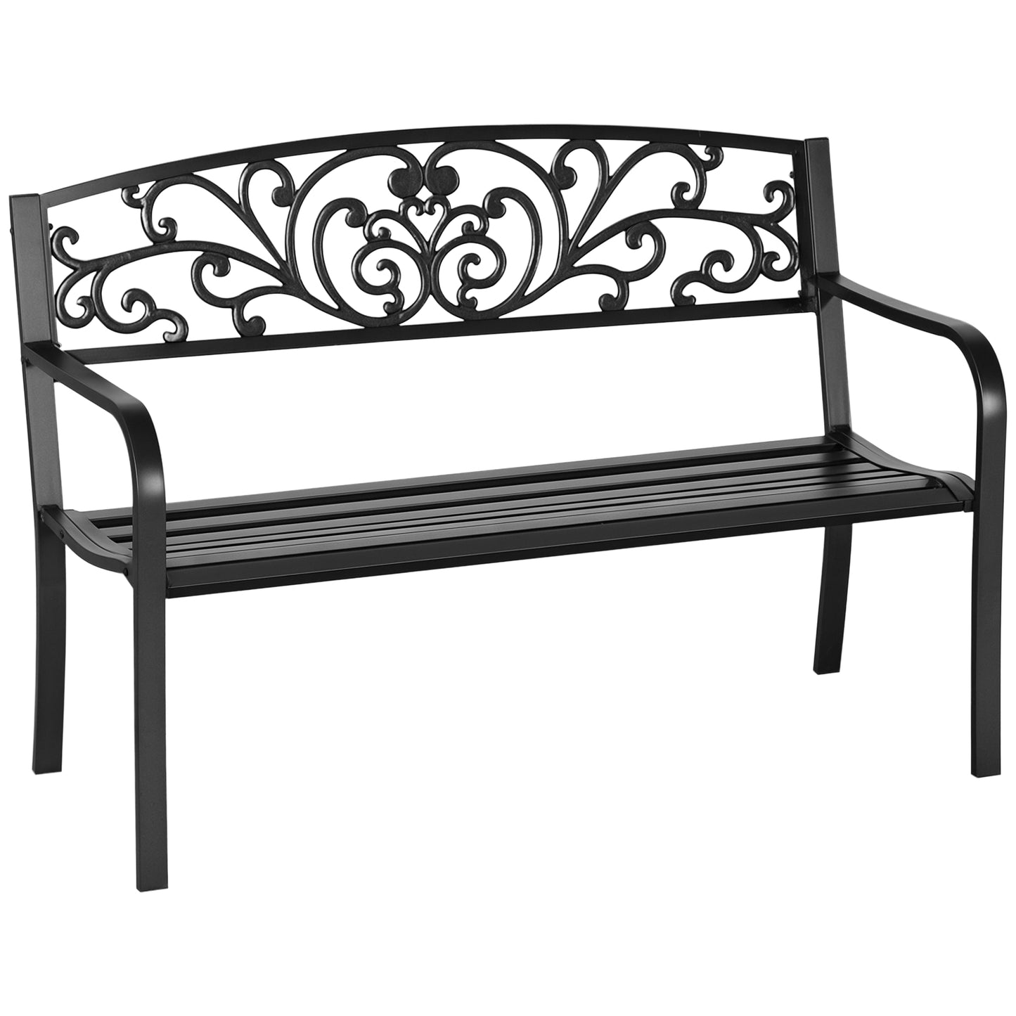 Metal Garden Bench with Decorated Backrest, 127x60x87cm - Black