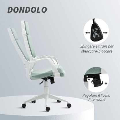 Fabric Office Chair with Rocking, Adjustable Height and Swivel Seat, 63x63x117-127 cm, Green