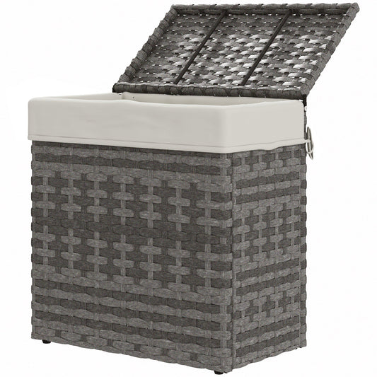 Rattan Garden Home Storage Basket with Inner Fabric, 57x34x62cm, Grey